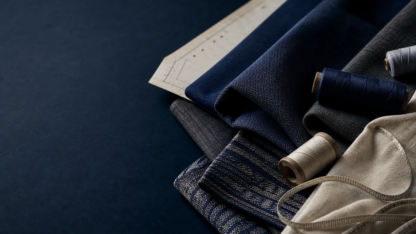 Navy and ivory textile development materials