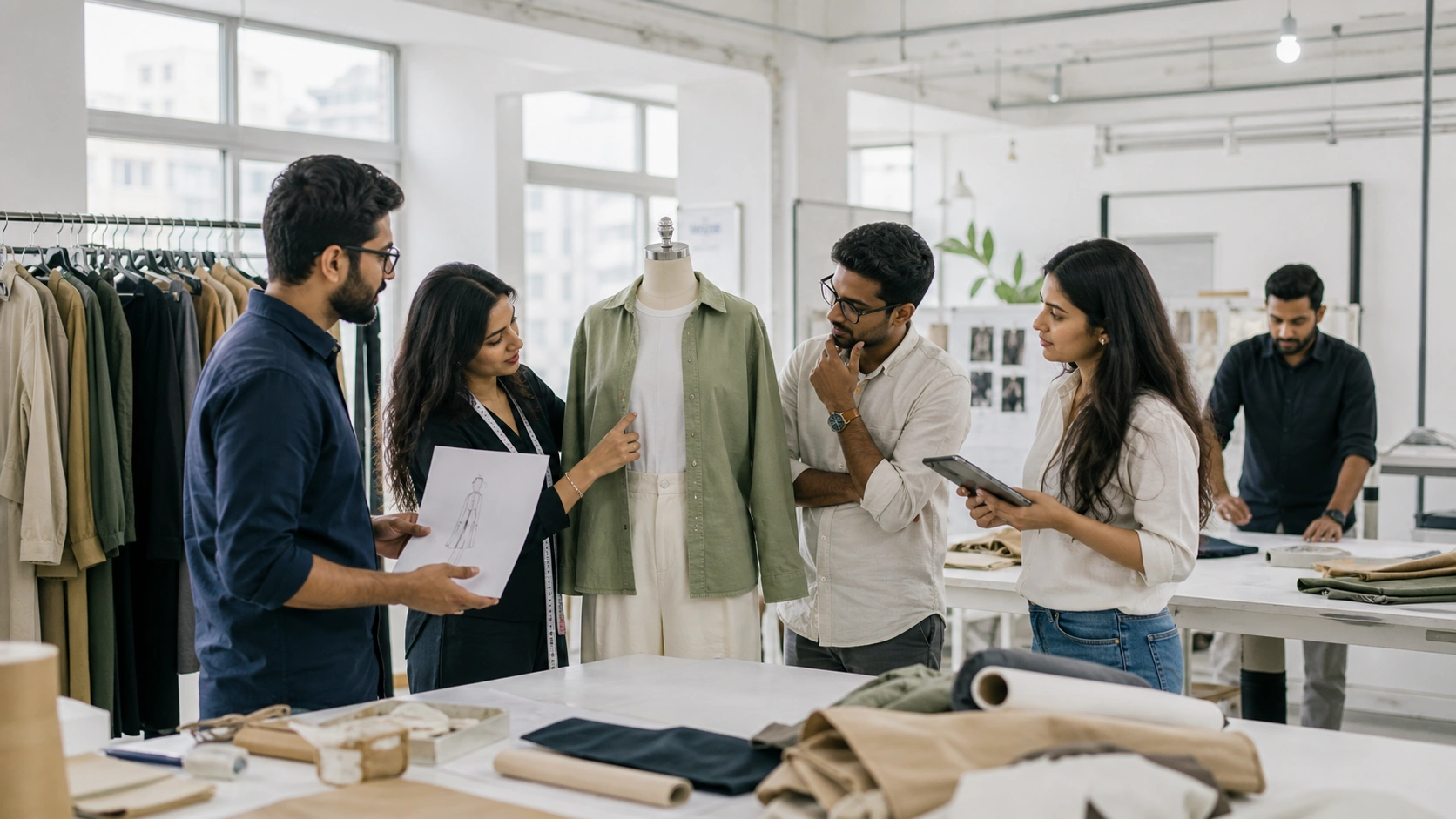 Northbridge apparel development team reviewing a garment sample